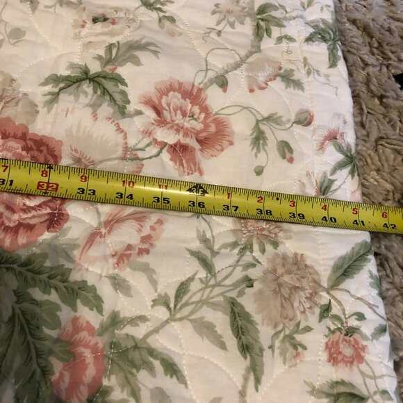 Laura Ashley Floral Quilted Pillow Shams Pink & Green Flowers Set of 2 - Picture 7 of 8